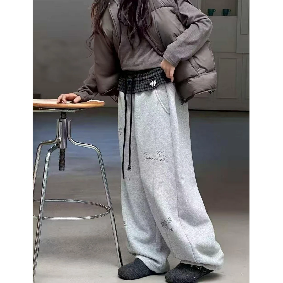 【实体品质】女童加绒休闲裤2025冬中大童加厚韩系卡通百搭加厚卫裤