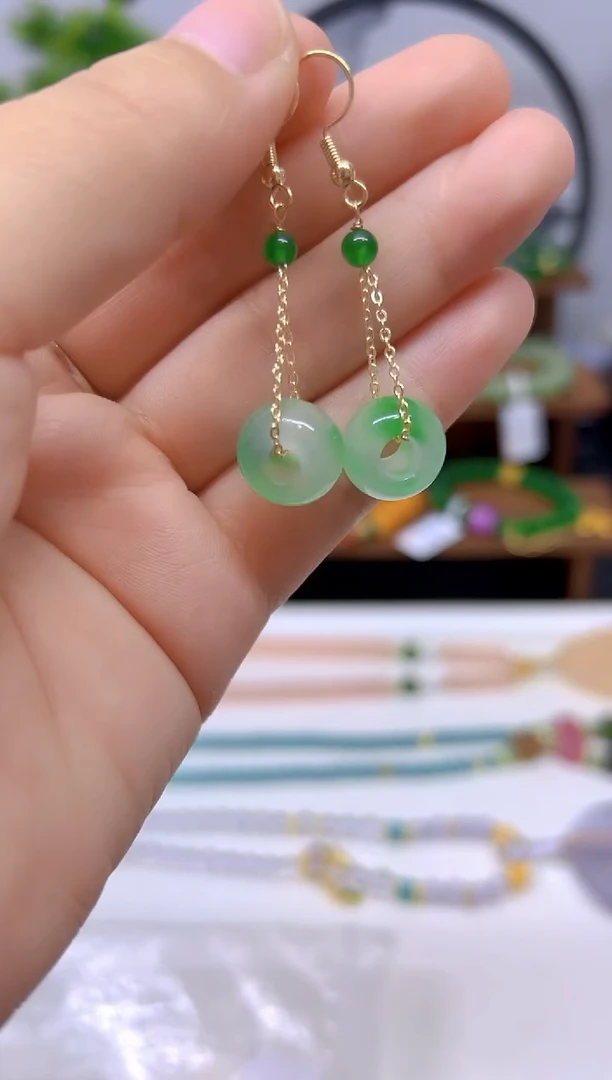 翡翠14K金镶嵌耳饰E624