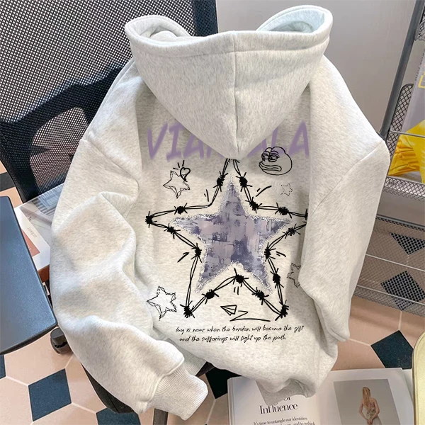 重磅500克纯棉连帽卫衣百搭青春vintage印花宽松小众上衣高街痞帅