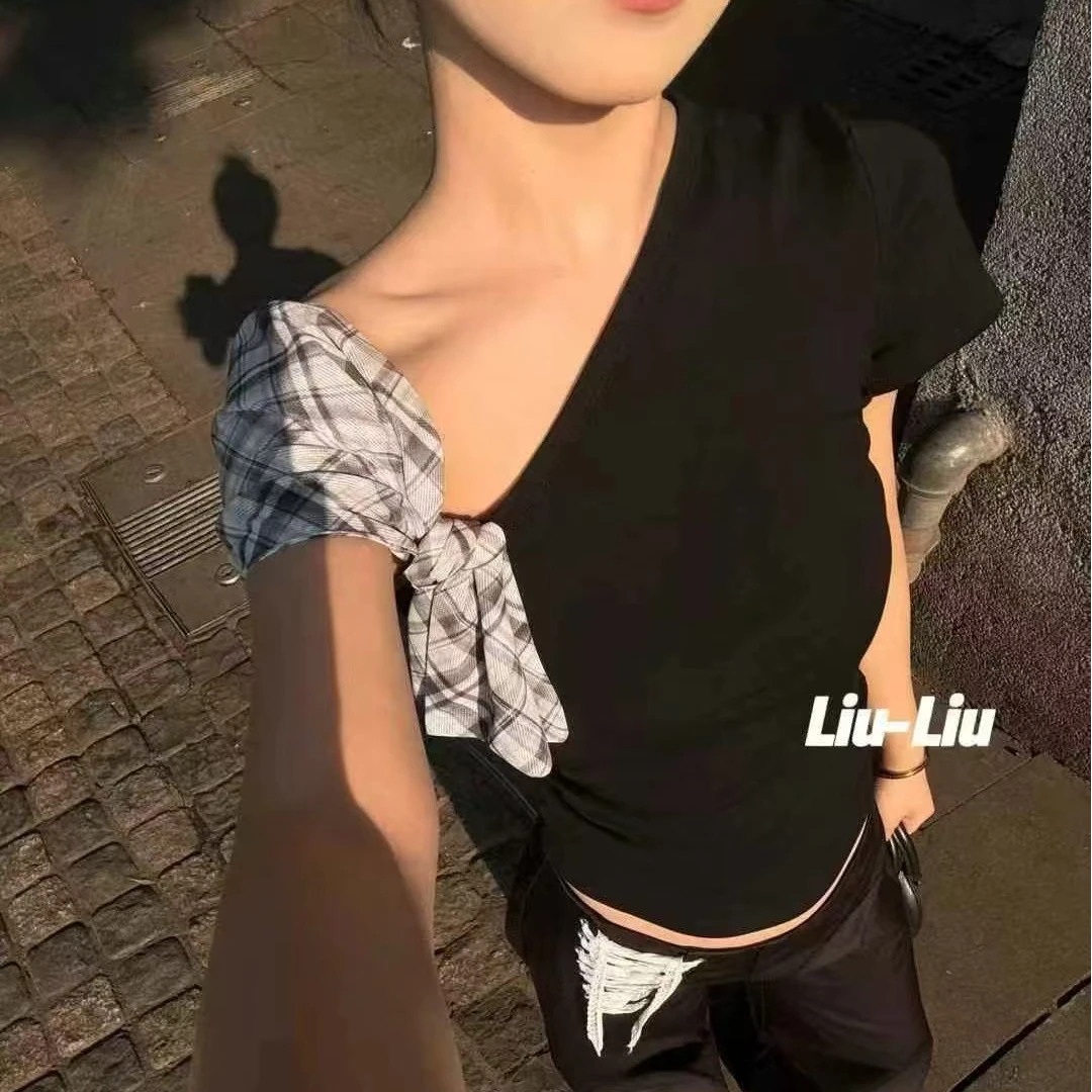 ROU-ROU)JIA时尚百搭斜肩短袖61R70