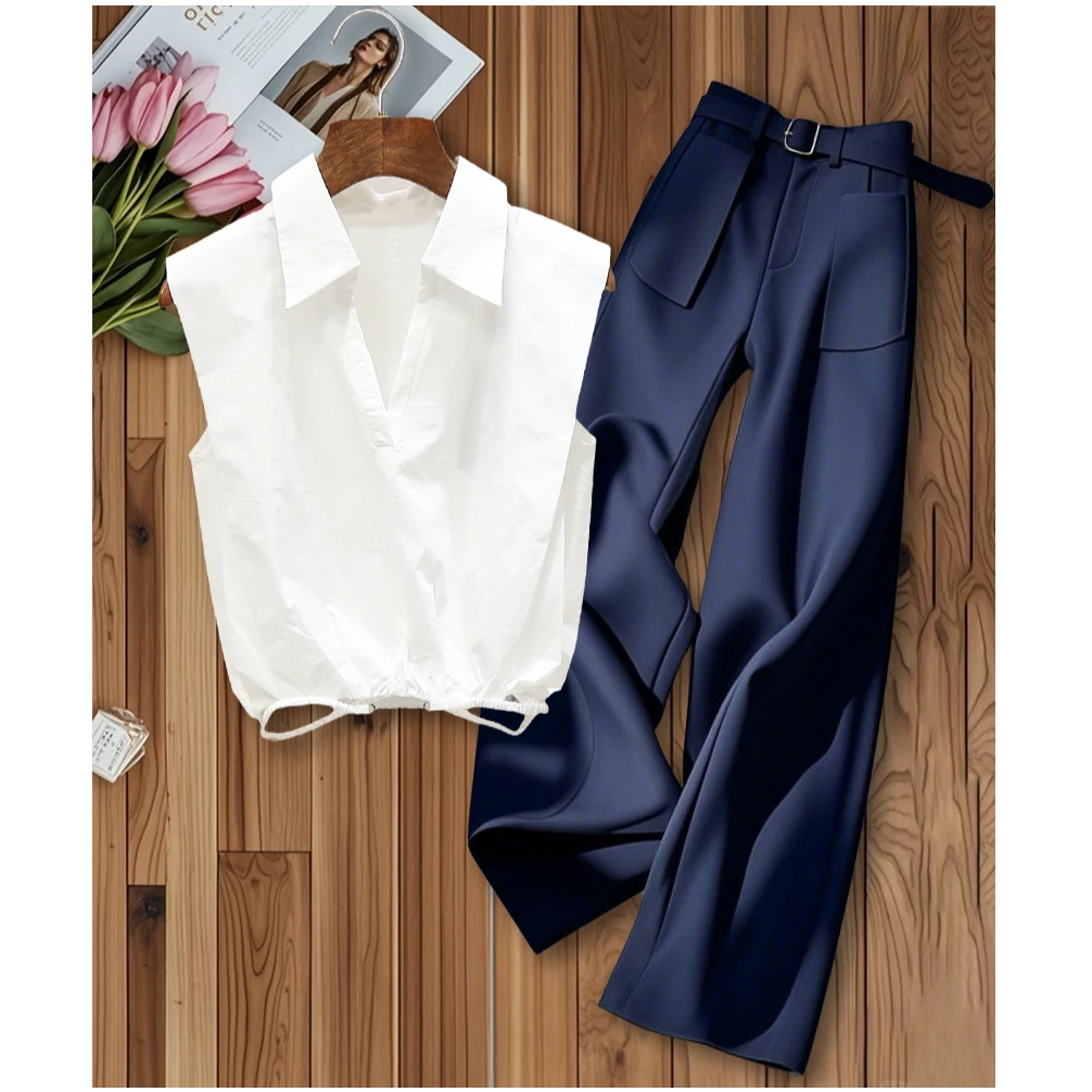 2025静奢慵懒风穿搭一整套洋气百搭显瘦上衣高腰宽松直筒裤两件套