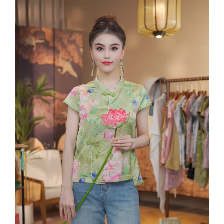 《 清扬婉兮-短袖》新中式提花国风时尚休闲防晒透气短袖上衣