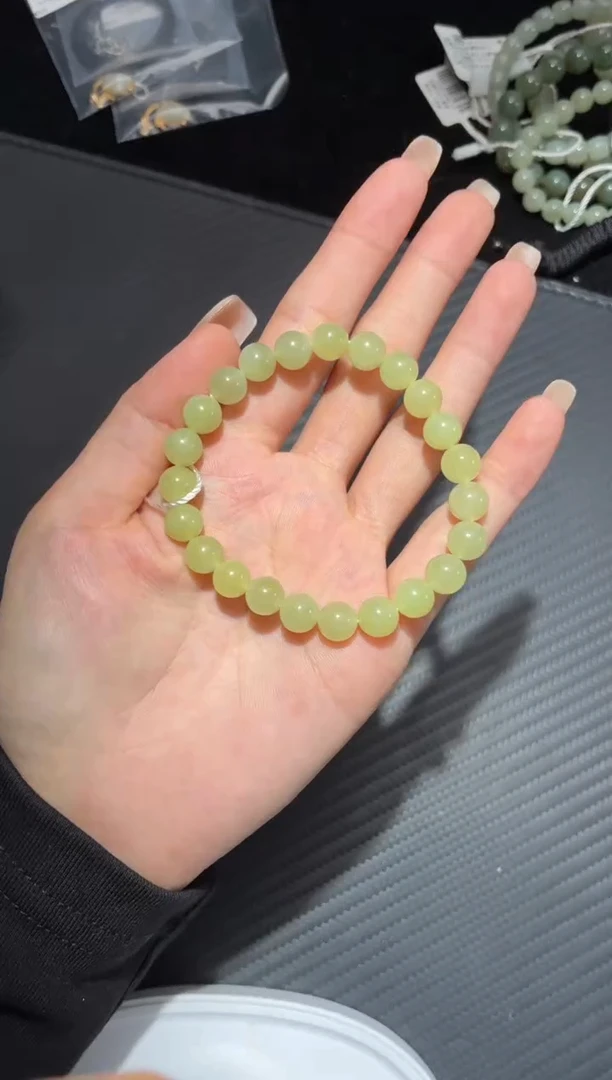 未镶嵌手串和田玉若羌黄口微色差卡8圆珠手串