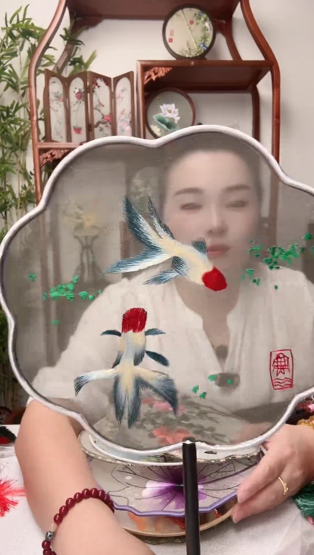 刺绣团扇--手工绣花---双面绣花