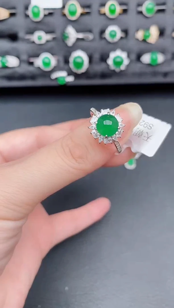 银S925镶嵌戒指翡翠天然a货翡翠127