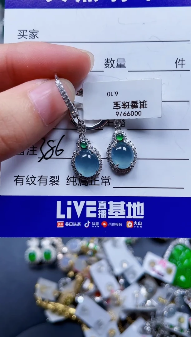 银S925镶嵌翡翠耳饰386