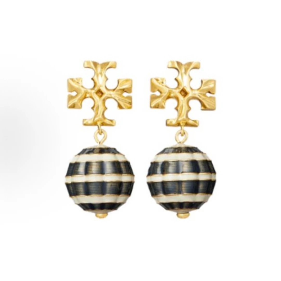 TORY BURCH 汤丽柏琦 ROXANNE双T LOGO球形吊坠耳环 88923-700