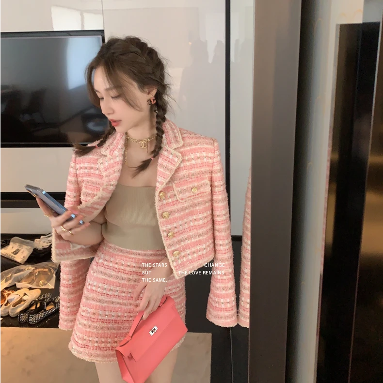 LilylikesEmily in Paris 羊毛粉金粗花呢 香风外套半裙