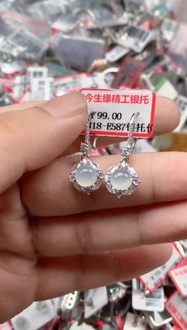 银S925镶嵌戒指翡翠天然A货缅甸翡翠