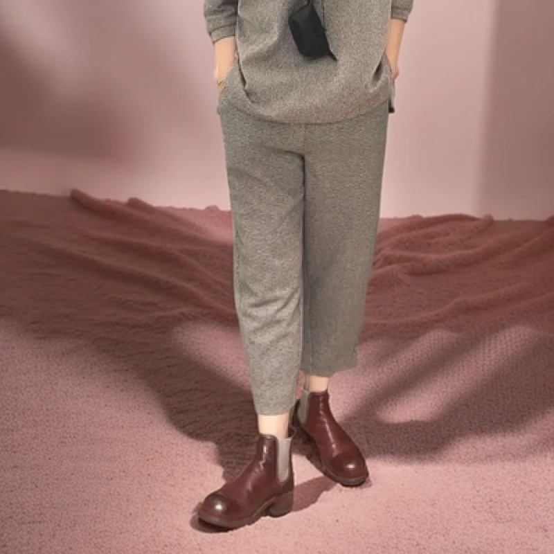 新思维原创羊毛复合人字纹小脚裤上身舒服显瘦显高时尚百搭休闲帅