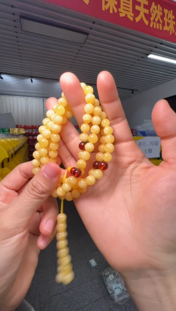 未镶嵌项链蜜蜡俄料鸡油黄蜜蜡108手链项链两用款