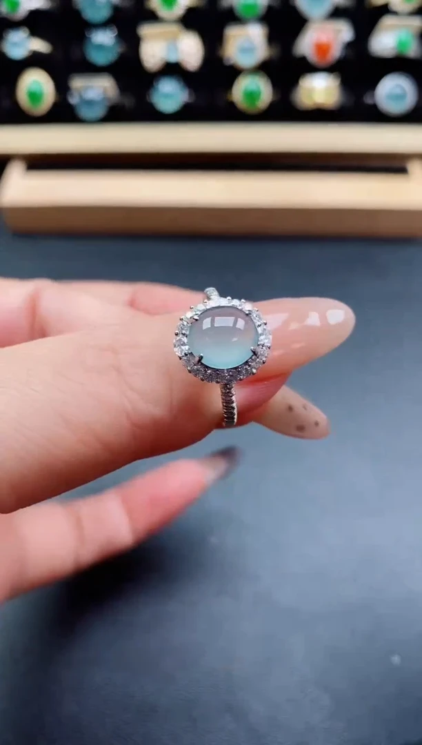 银S925镶嵌戒指翡翠1