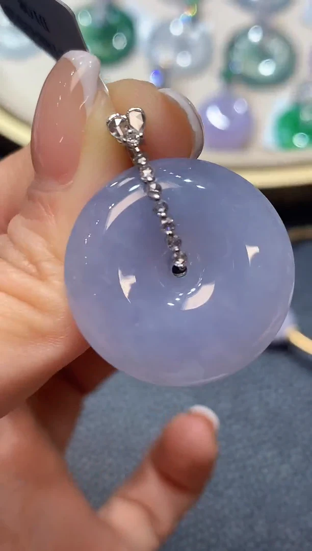 吊坠(不含链)18K金镶嵌翡翠A54紫货有一定色差