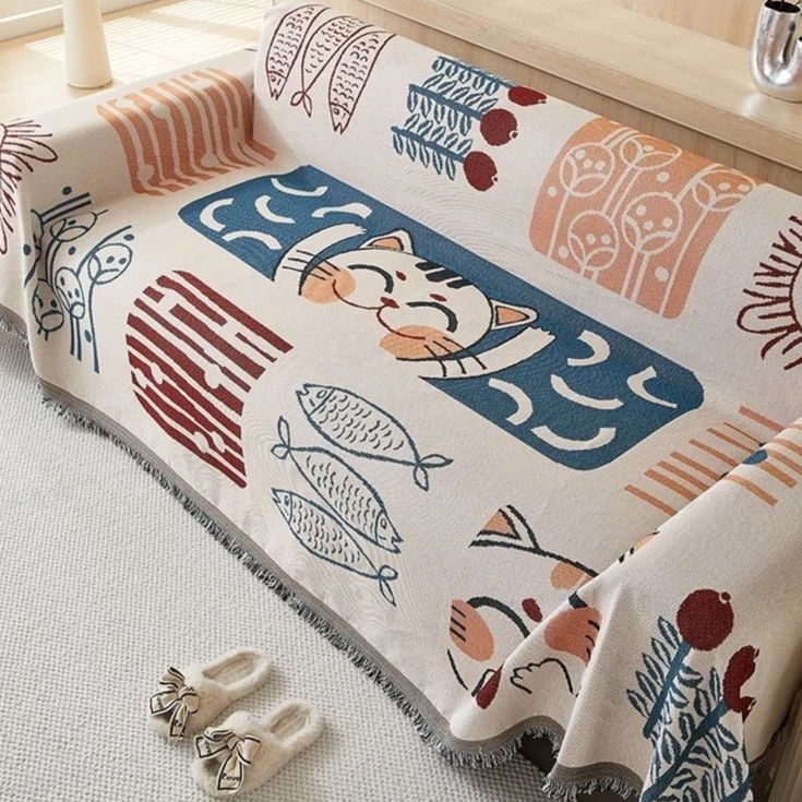 纯棉复古沙发巾--可爱猫咪90*90