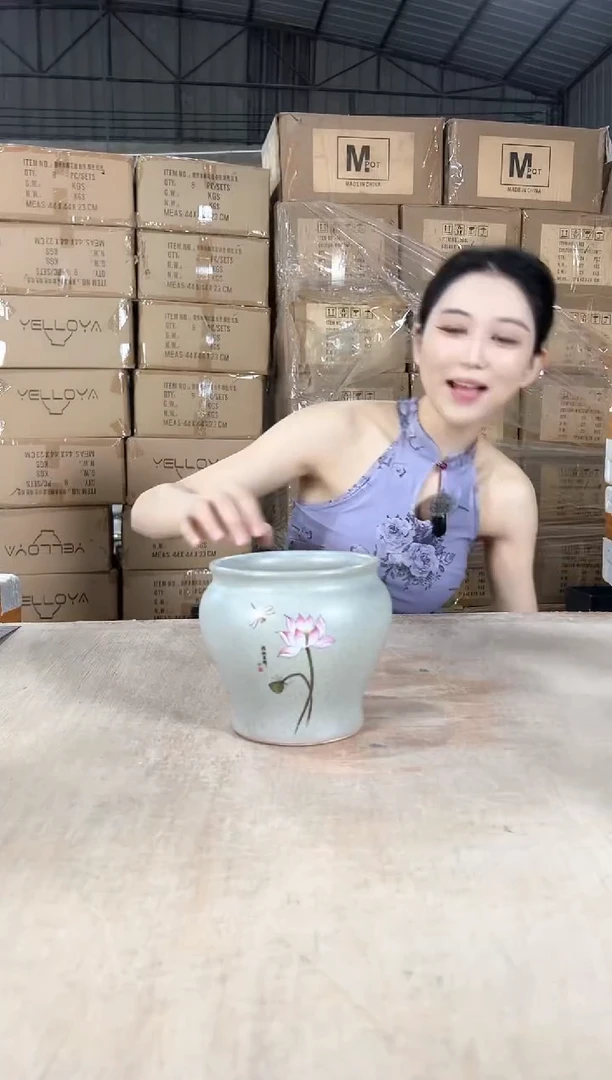 缸型淡黄荷花13x13
