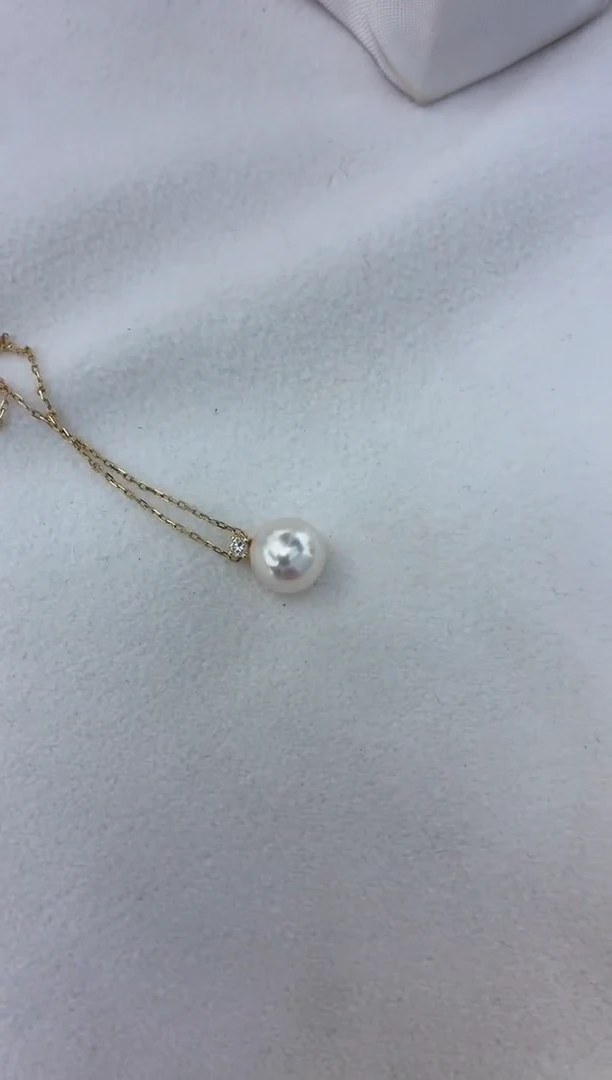 颈饰18K金镶嵌海水珍珠王妃吊坠8.5-9（赠送银链子