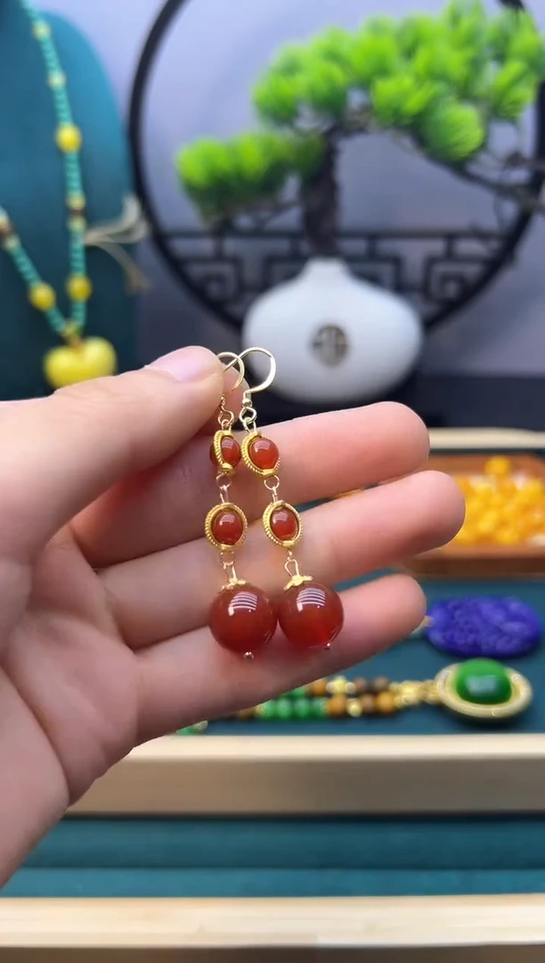 【闪购商品】南红玛瑙耳饰14K金镶嵌E127