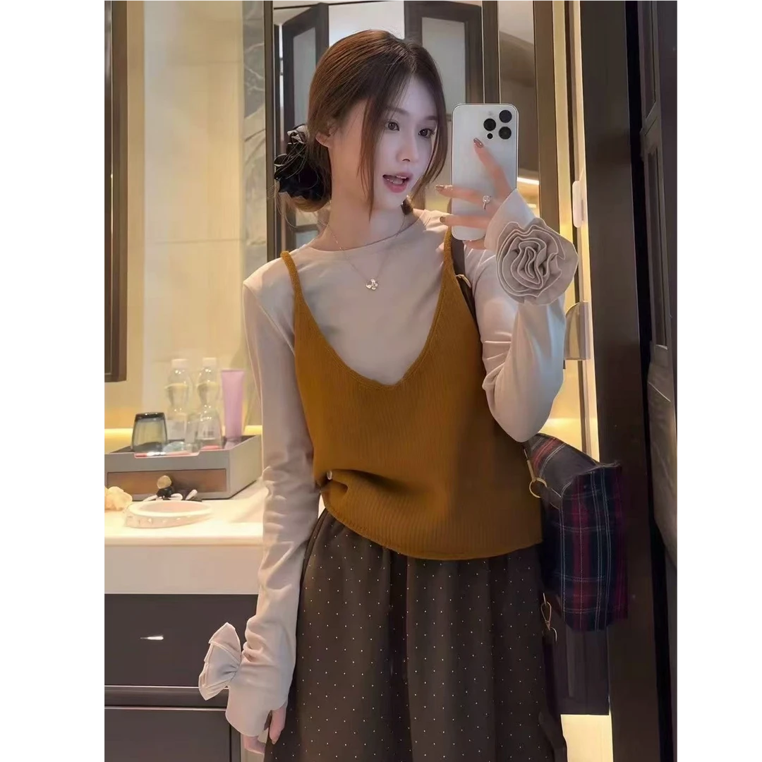 【浅浅专属】甜美清新学院显瘦高领毛针织衫女圆领时尚三件套