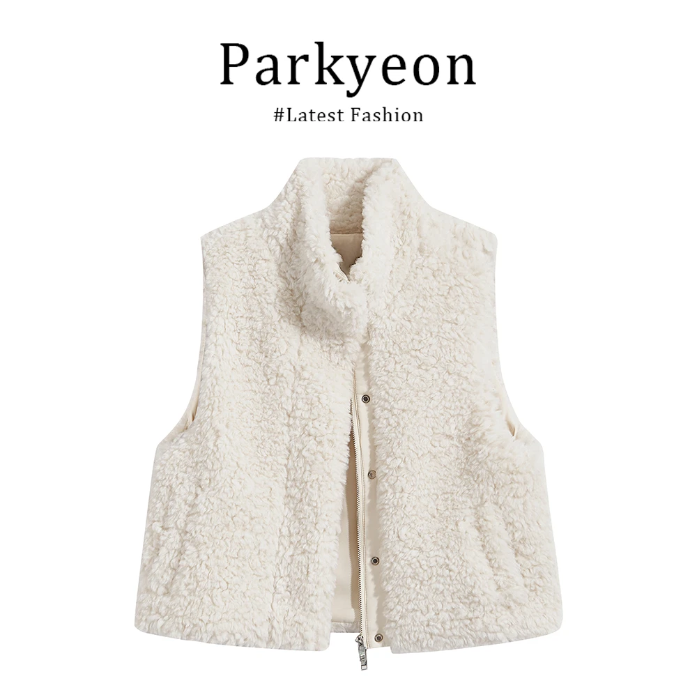 INSCEC立领羊羔毛马甲外套女秋冬季叠穿宽松坎肩拉链上衣保暖马夹