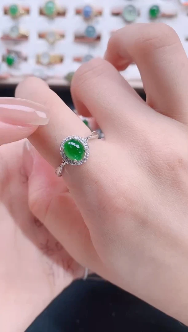 银S925镶嵌戒指翡翠天然翡翠