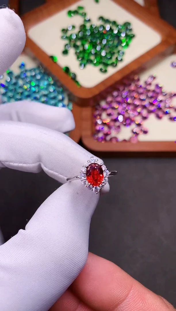 红色碧玺戒指银S925镶嵌········