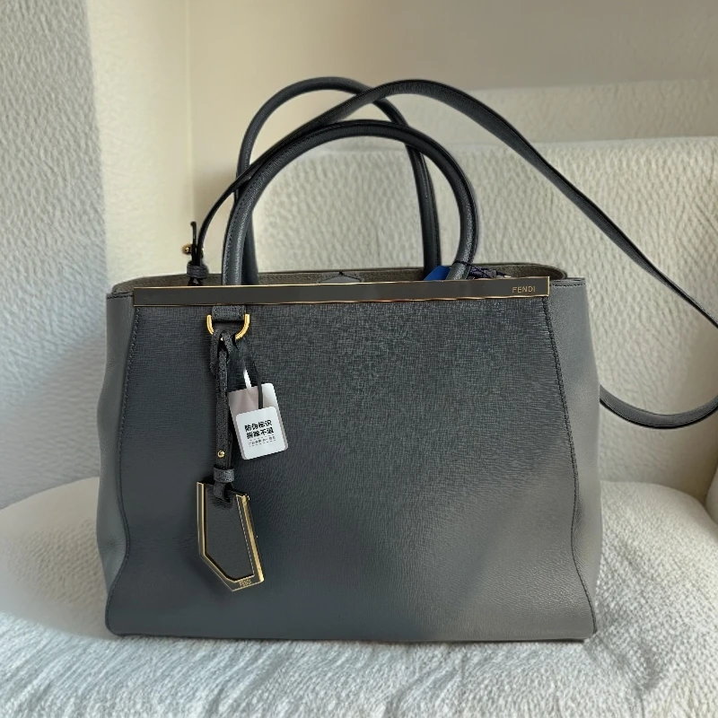 99新 FENDI/芬迪 经典大号灰色牛皮2jours单肩包