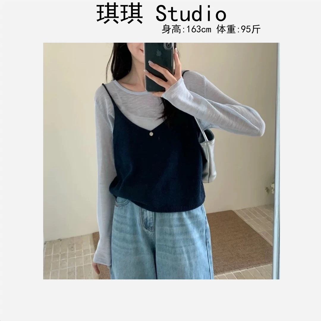 早春新款轻奢高级感甜美洋气圆领基础简约上衣背心减龄两件套-G