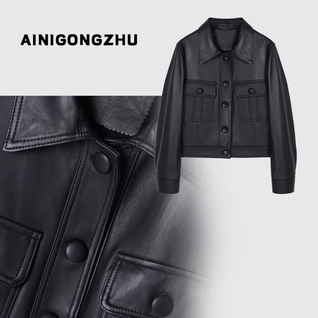 AINIGONGZHU/艾妮公主春秋设计感绵羊皮女装气质真皮外套M662308