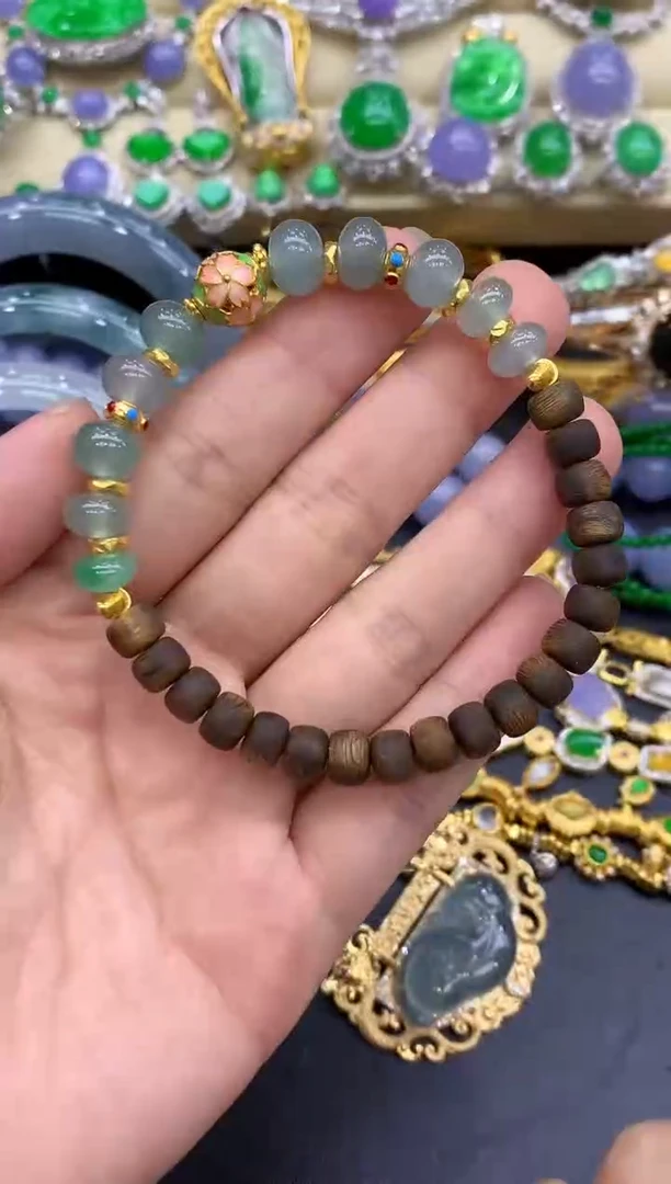 足金镶嵌手链翡翠485-中国好珍宝
