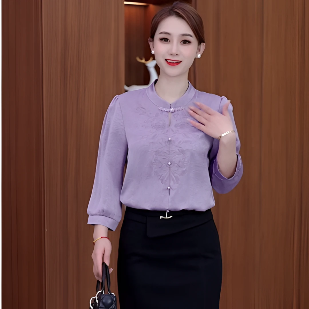 高档刺绣2025春夏新款提花女衬衫百搭显瘦上衣衬衣气质中式国风
