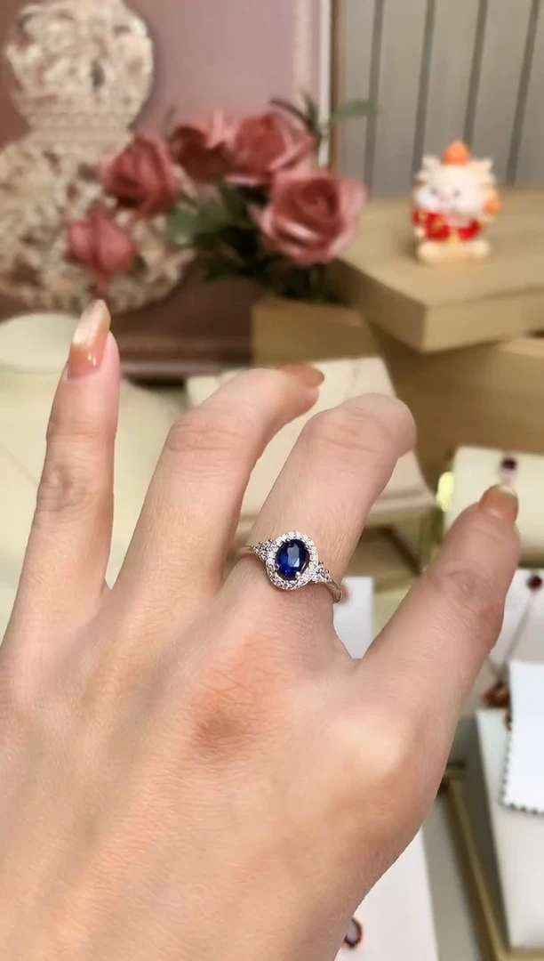 戒指蓝宝石银S925镶嵌蓝宝石