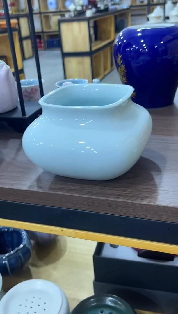 青白瓷茶渣缸，直播间放漏