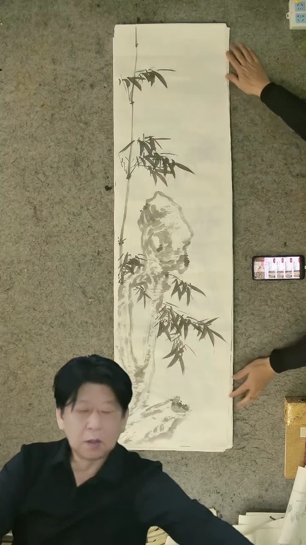 国画四尺对开  墨竹条屏 34*138cm
