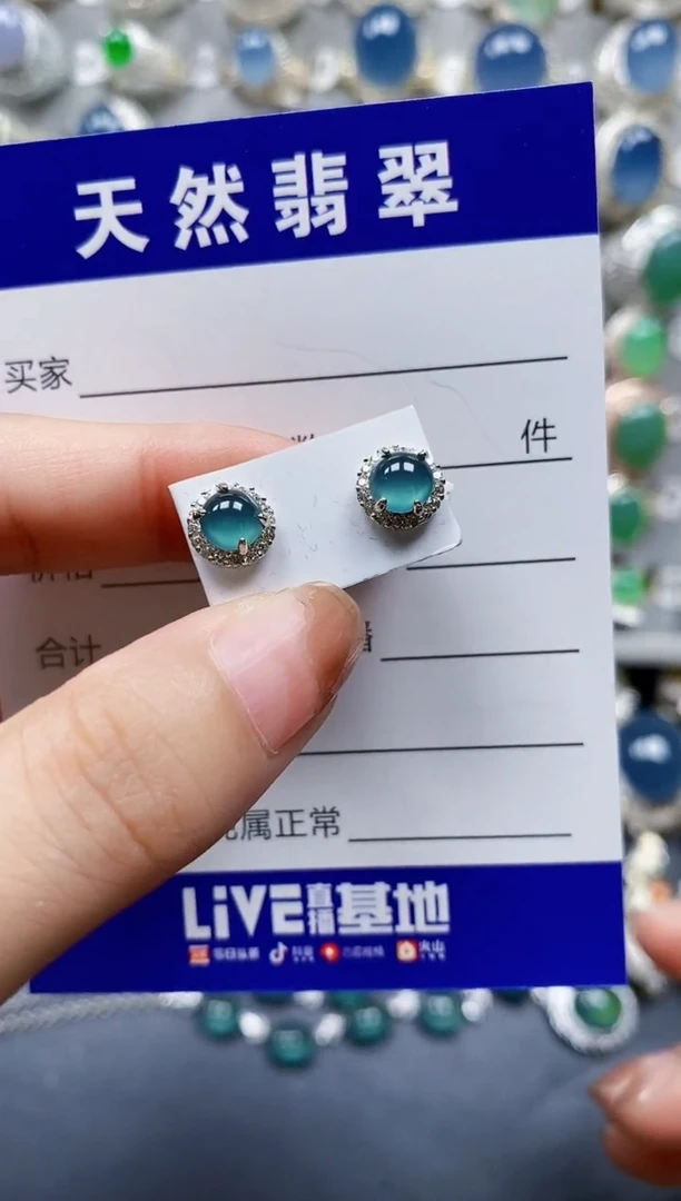 翡翠银S925镶嵌耳饰0126