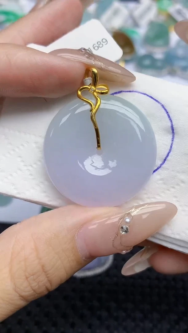 颈饰18K金镶嵌翡翠29   天然翡翠A货  百元以上9米证书费自理