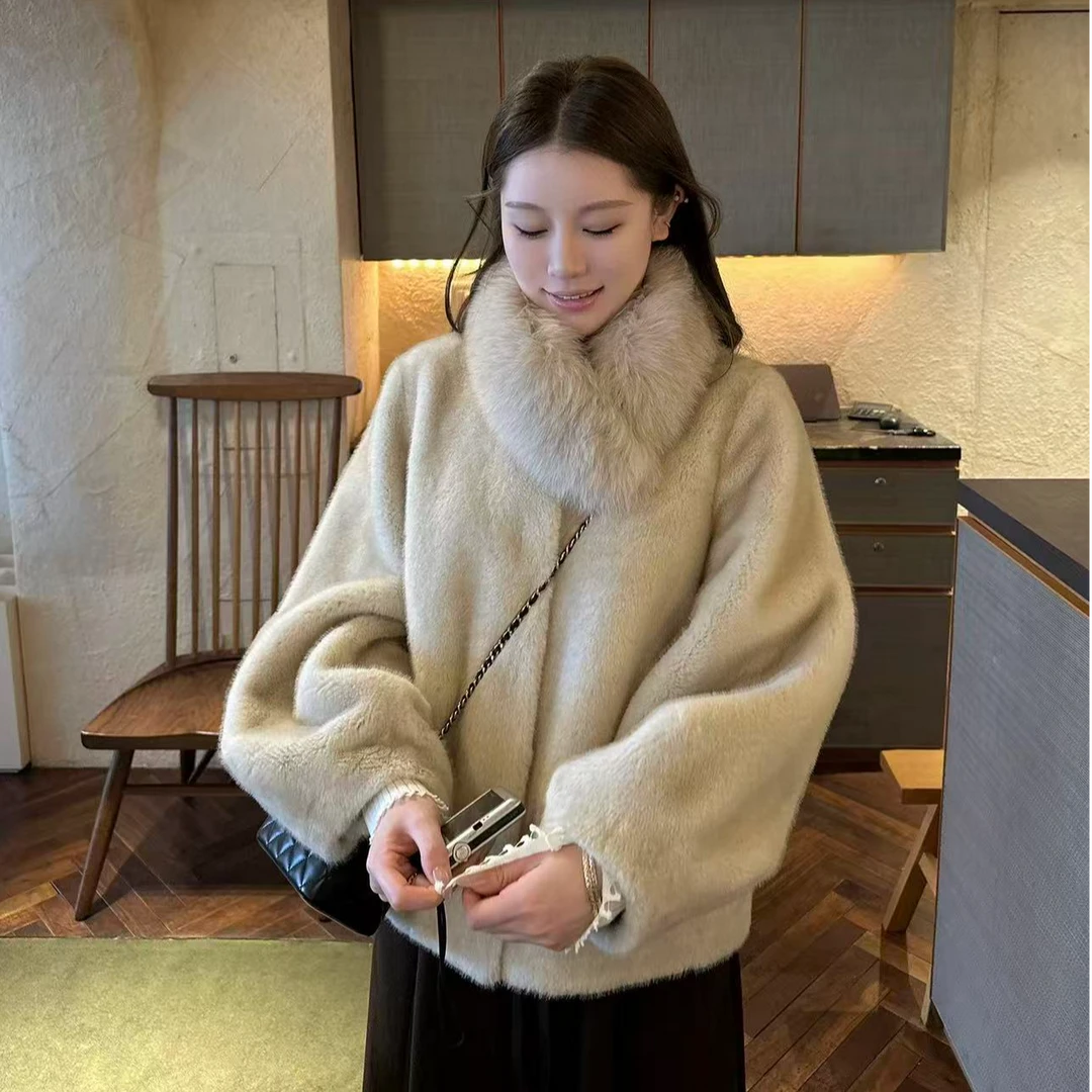 DYS“奶糕暖暖”冬季新款仿水貂环保狐狸毛围脖外套
