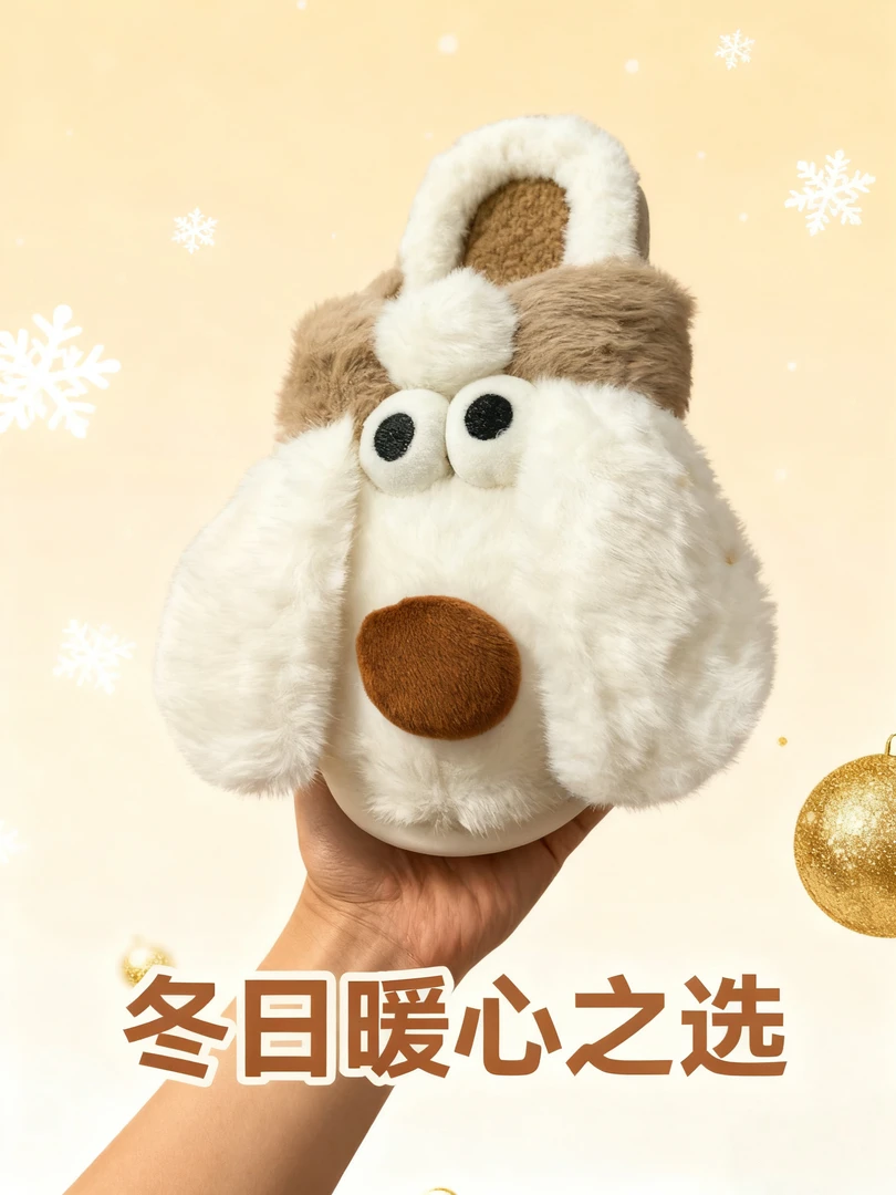 可爱卡通毛绒棉拖鞋男女冬季厚底保暖居家防滑室内家居鞋加绒冬天