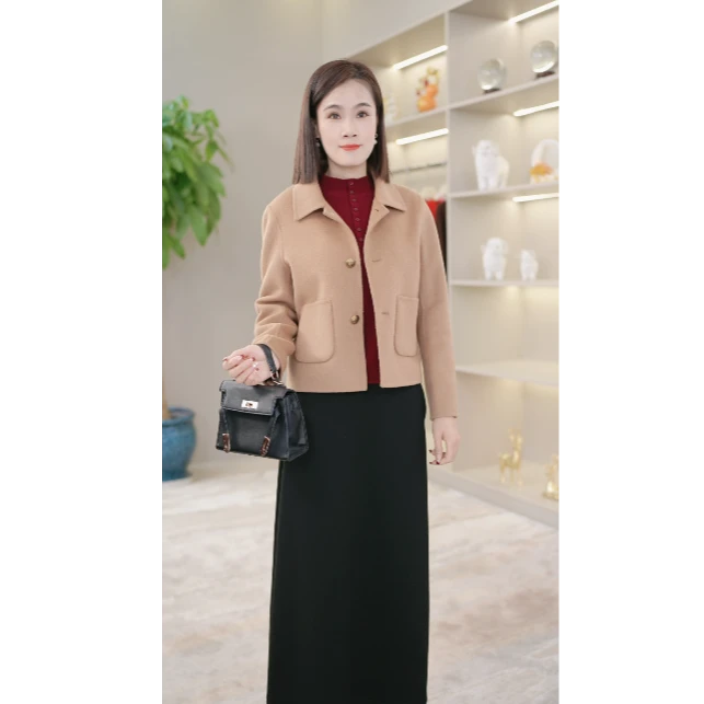 【欧蔓依】OMYA68202双面羊毛纯手缝秋冬气质短款外套时尚百搭