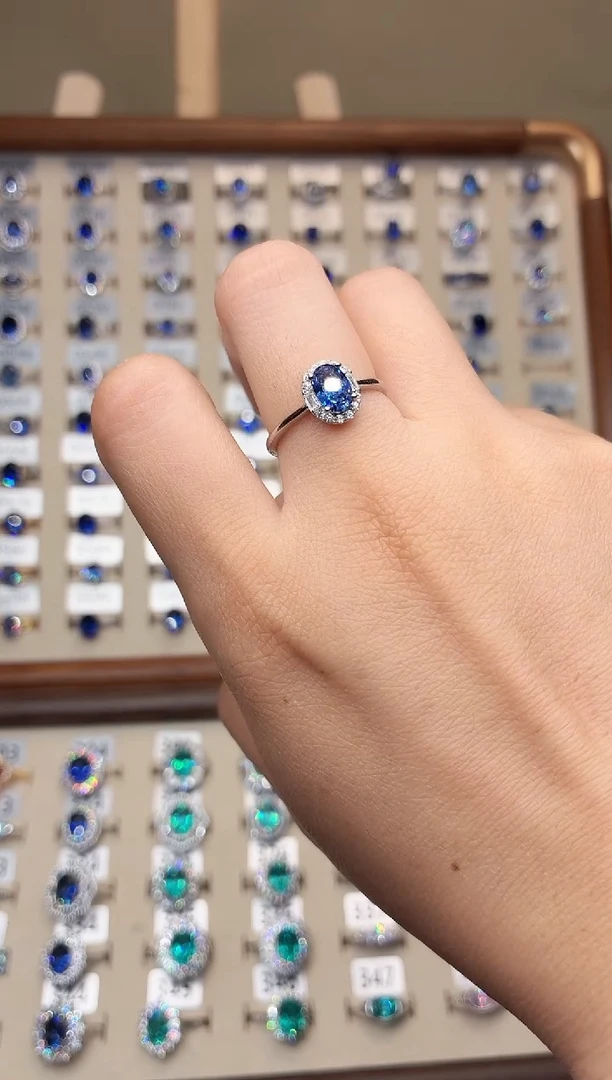 戒指蓝宝石银S925镶嵌000