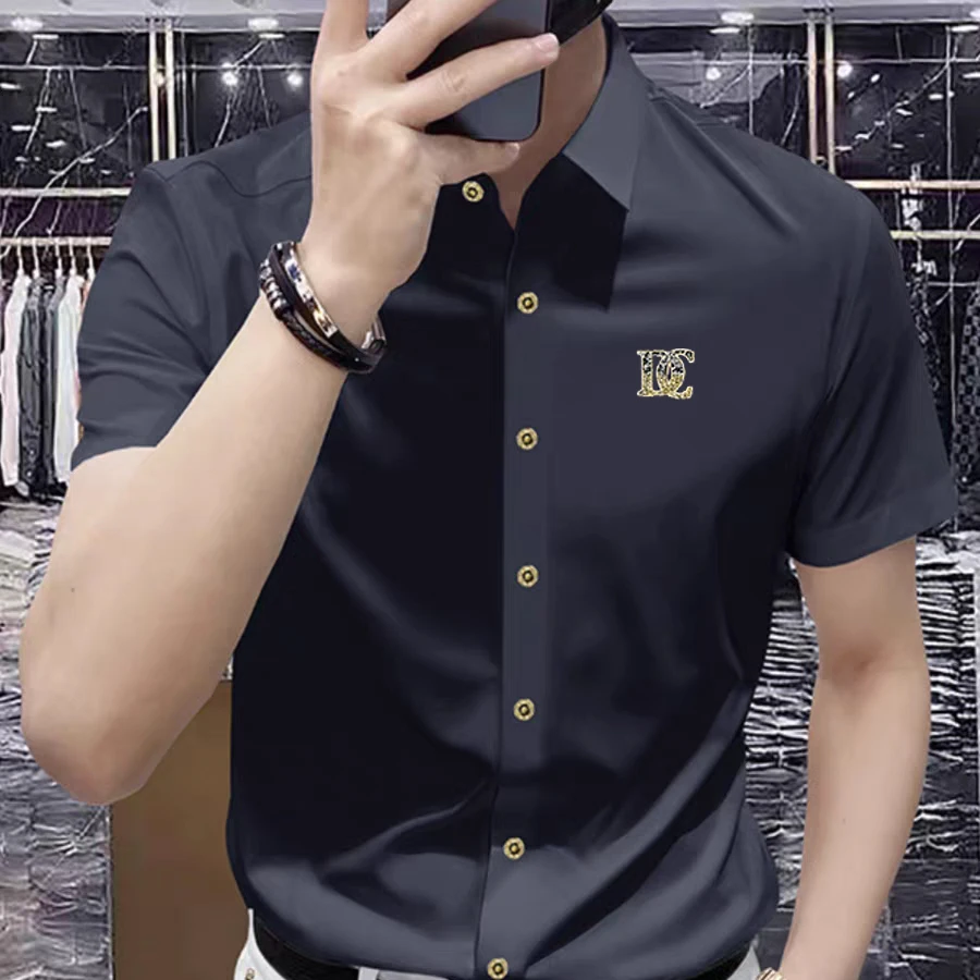 JERMYNSTRAS【意奢高定无痕四面高弹】丝光免烫男商务短袖衬衫上衣