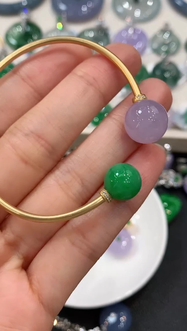 18K金镶嵌手镯翡翠a39多样性一件发货紫货有色差