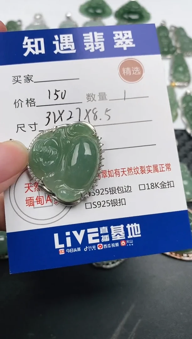 颈饰银S925镶嵌翡翠挂件