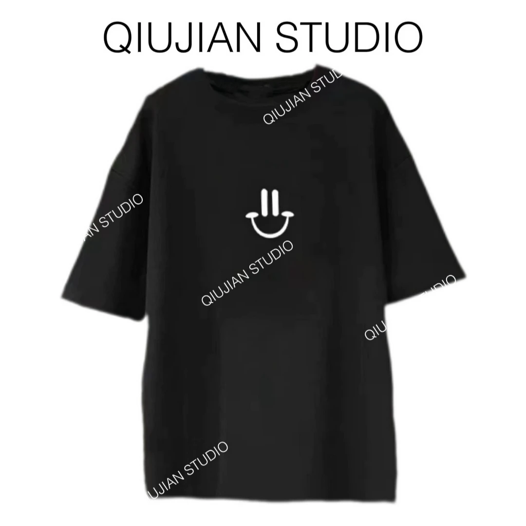 【森姐专享】QIUJIAN【笑脸T恤】宽松纯棉半袖设计感小众显瘦减龄上衣