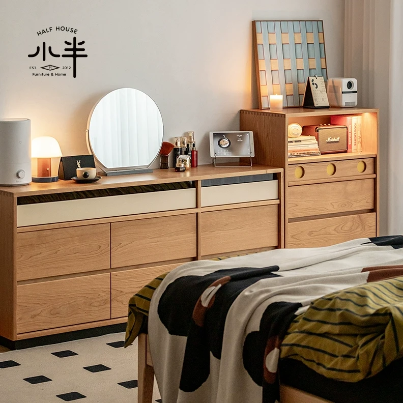 小半家具实木八斗柜复古风家用卧室客厅储物柜北欧樱桃木收纳柜