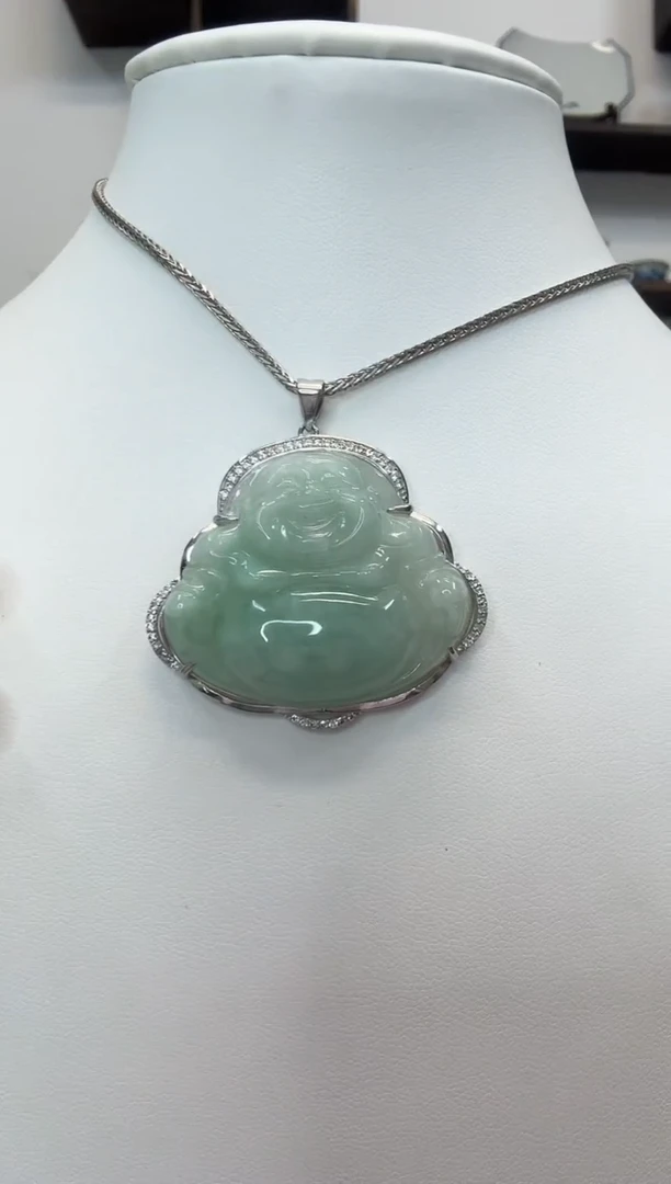 吊坠(赠链)银S925镶嵌翡翠佛公