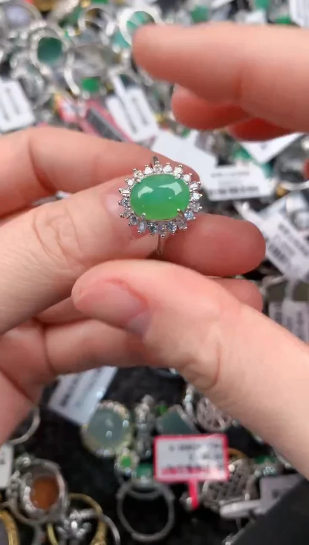银S925镶嵌戒指翡翠444---3