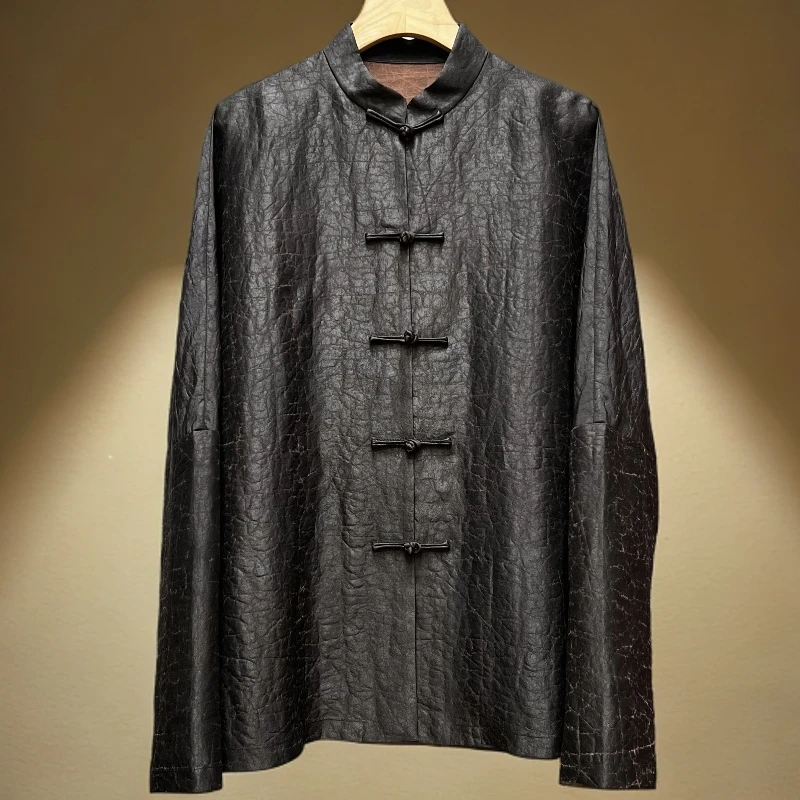 翰墨 - 桑蚕丝香云纱老料！新中式复古老钱风短款对襟立领唐装外套