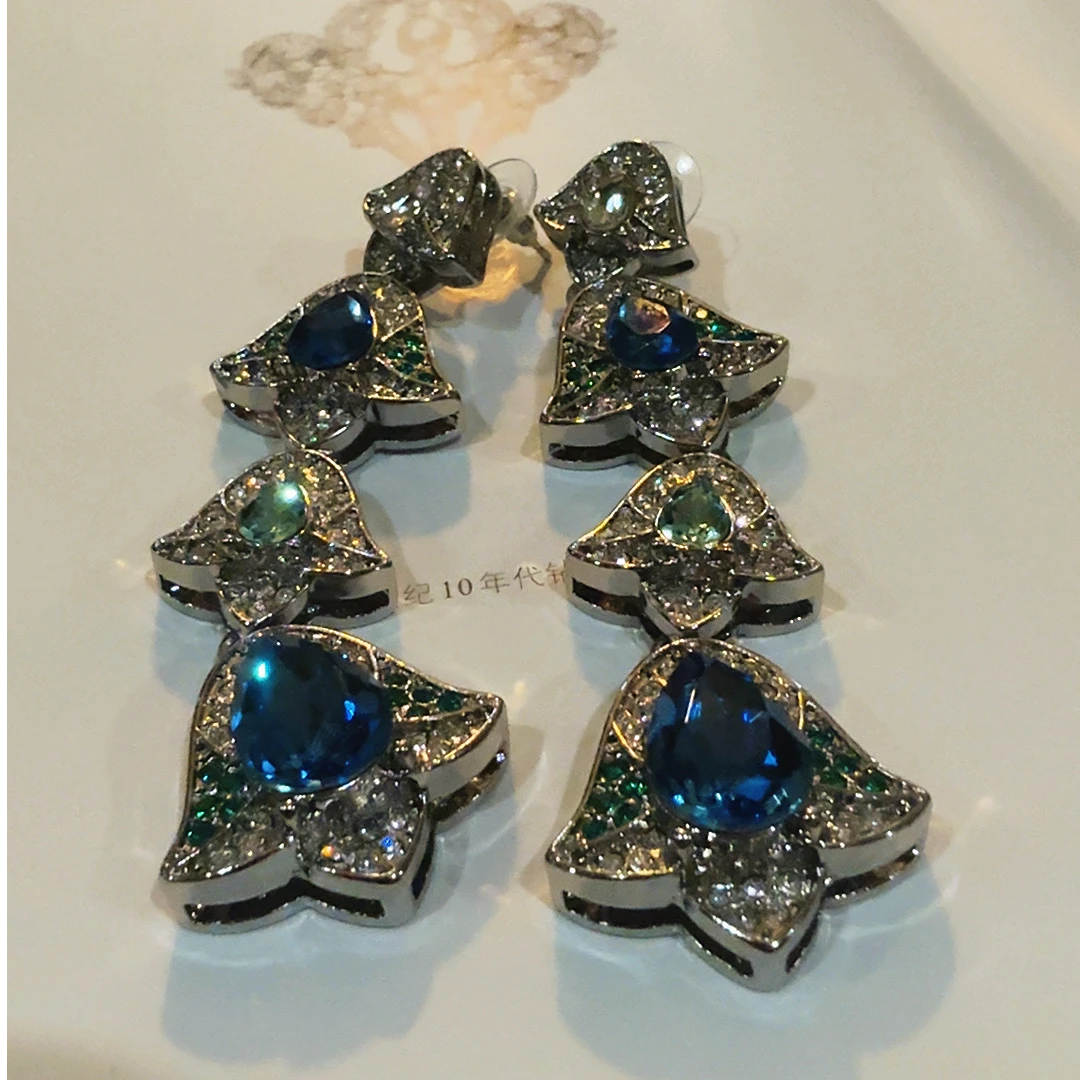 合金琉璃耳饰 精致【优雅巴黎蓝】长款百搭法式耳钉蓝色气质轻奢