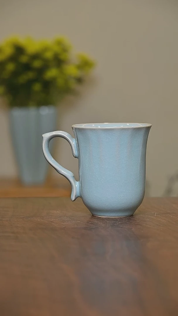 咖啡杯 天青 微瑕 朱家汝窑款