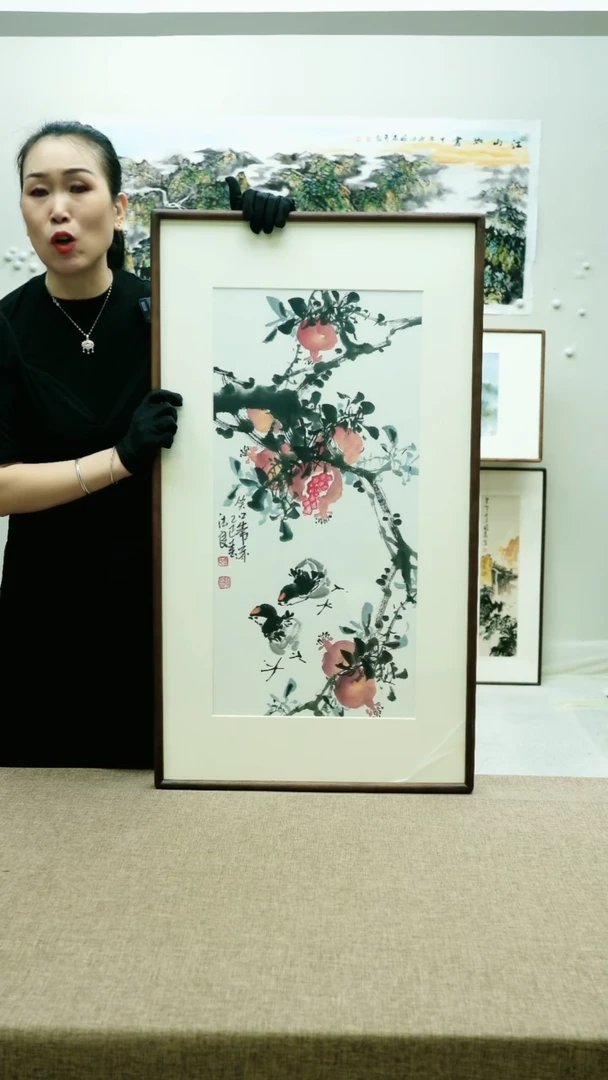 国画52*92李法良手绘花鸟带框